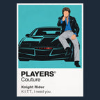 Knight Rider Michael Knight and KITT, the black Pontiac Trans Am with its red scanner Icon Frame artwork in navy
