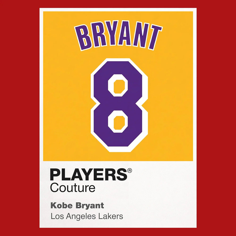 Kobe Bryant 8 Jersey Frame Men's T-Shirt – red close-up detail shot of the Kobe Bryant 8 Players Couture logo design