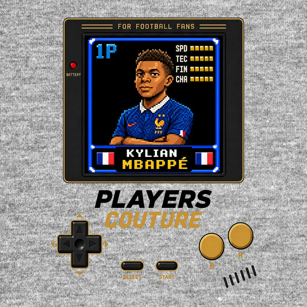 Kylian Mbappe 1P 8-Bit t-shirt retro gaming design by Players Couture