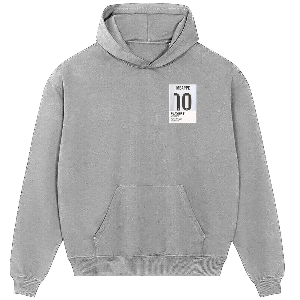 Kylian Mbappe 10 Football hoodie – grey men's hoodie featuring the Kylian Mbappe 10 Football Players Couture logo