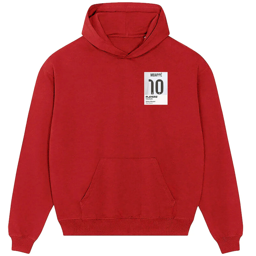 Kylian Mbappe 10 Football hoodie – red men's hoodie featuring the Kylian Mbappe 10 Football Players Couture logo