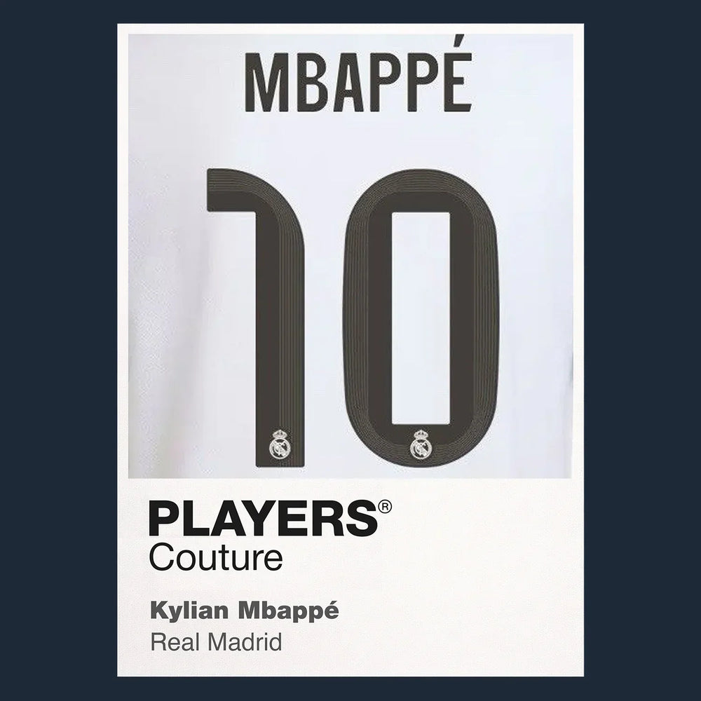 Kylian Mbappe 10 Football Shirt Frame Men's Hoodie – navy close-up detail shot of the Kylian Mbappe Players Couture logo