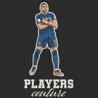 Kylian Mbappe Badge Men's Hoodie – black close-up detail shot of the Kylian Mbappe Players Couture logo design