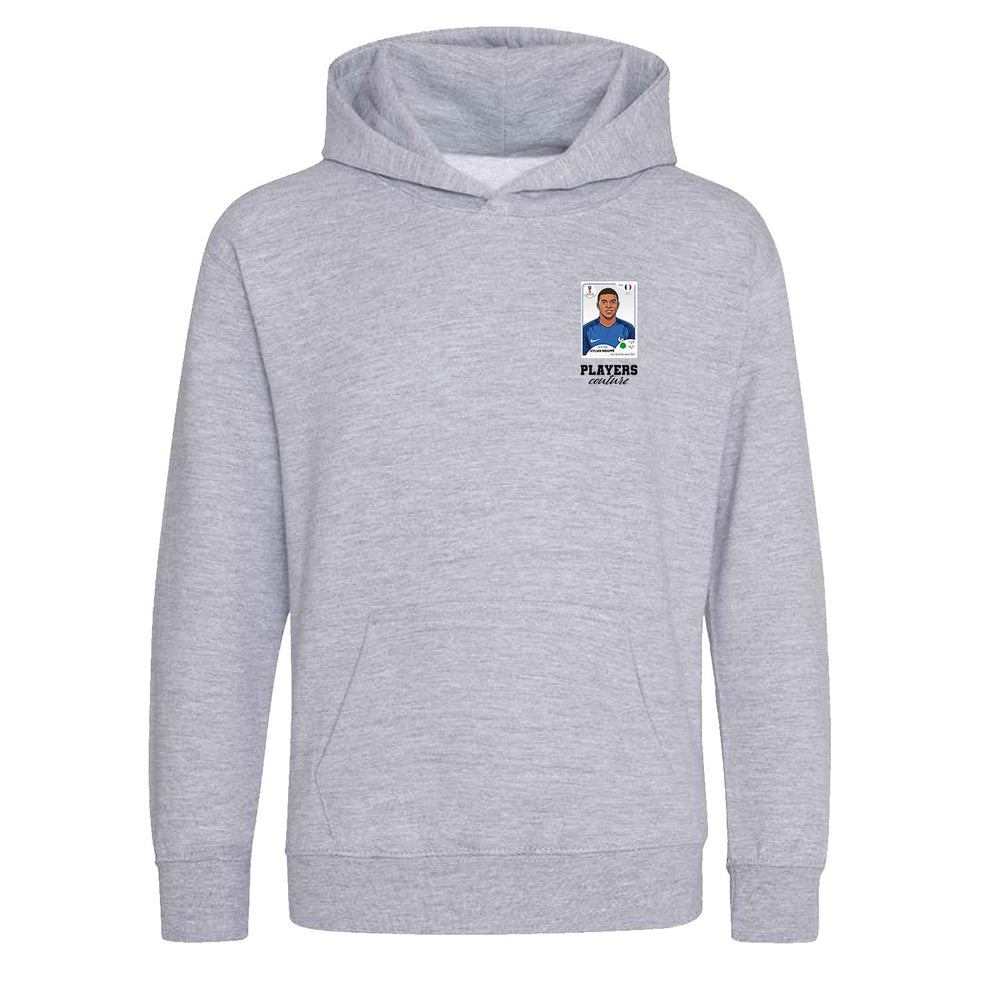 Kylian Mbappe World Cup Sticker Kids Hoodie – kylian mbappe sticker kids grey hoodie Players Couture design