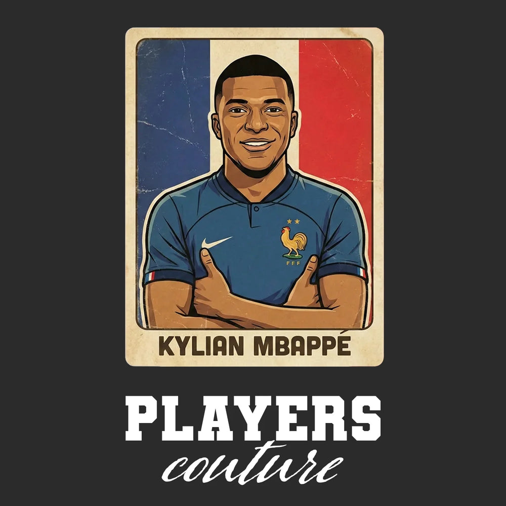Kylian Mbappe 2026 Style World Cup Sticker Men's T-Shirt – black close-up detail shot of the Kylian Mbappe 2026 Style World