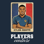 Kylian Mbappe 2026 Style World Cup Sticker Men's T-Shirt – navy close-up detail shot of the Kylian Mbappe 2026 Style World