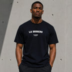 LA Dodgers Men's T-Shirt — lifestyle photo, Navy t-shirt