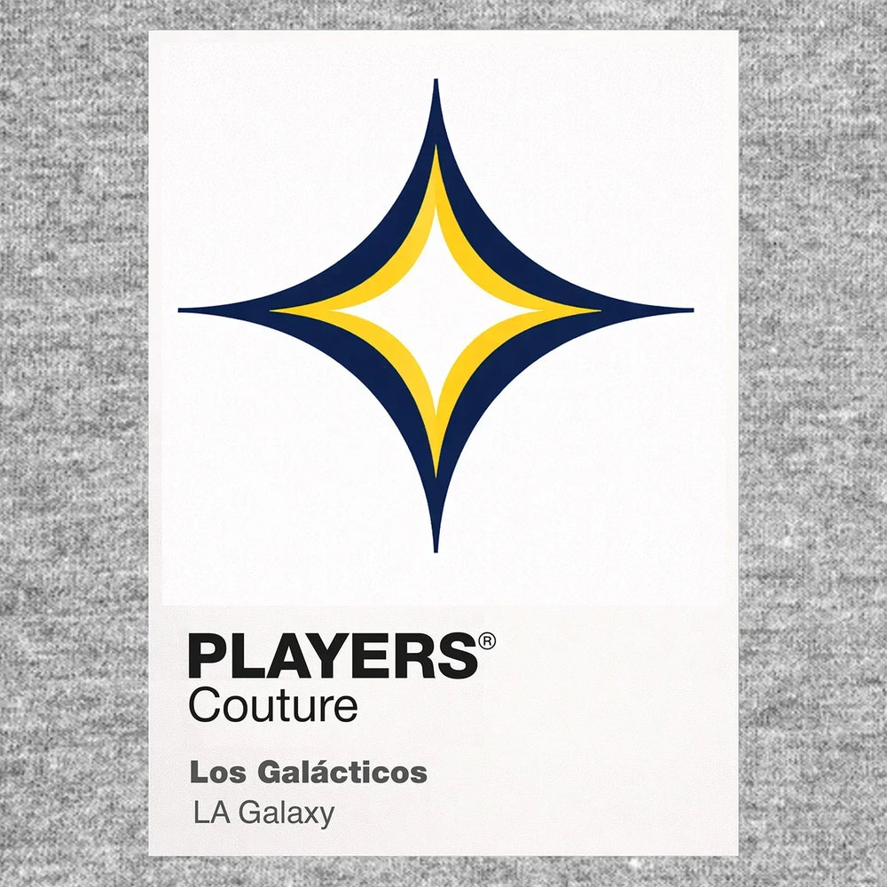 LA Galaxy Classic Football Shirt Colours Frame Men's T-Shirt – grey close-up detail shot of the LA Galaxy Players Couture
