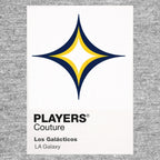 LA Galaxy Classic Football Shirt Colours Frame Men's T-Shirt – grey close-up detail shot of the LA Galaxy Players Couture