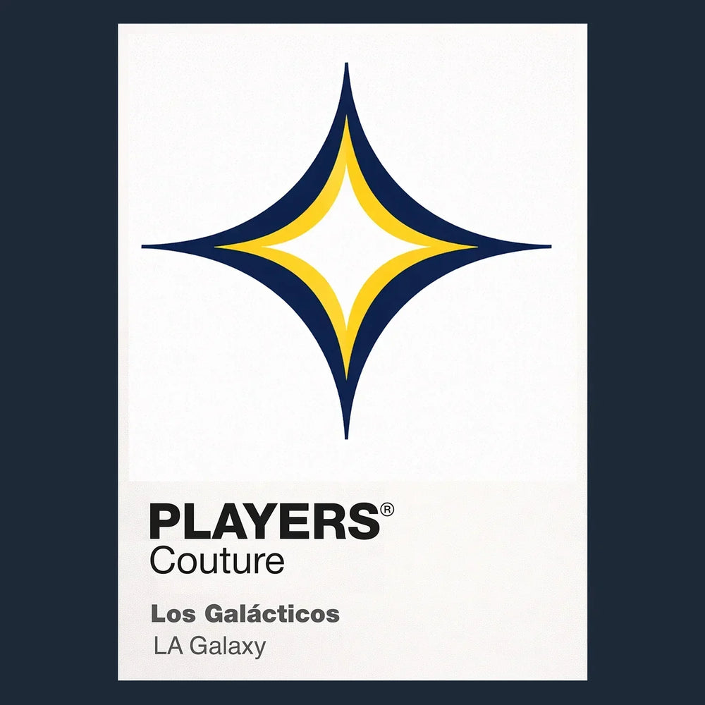LA Galaxy Classic Football Shirt Colours Frame Men's T-Shirt – navy close-up detail shot of the LA Galaxy Players Couture