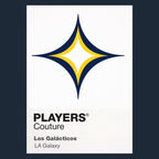LA Galaxy Classic Football Shirt Colours Frame Men's T-Shirt – navy close-up detail shot of the LA Galaxy Players Couture