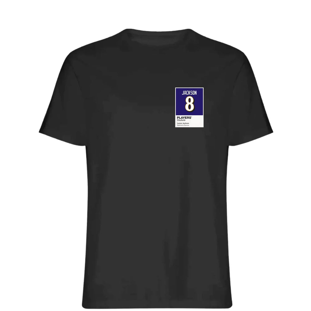Lamar Jackson 8 t-shirt – black men's t-shirt featuring the Lamar Jackson 8 Players Couture logo