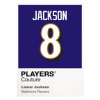 Lamar Jackson 8 Jersey Frame Men's T-Shirt – white close-up detail shot of the Lamar Jackson Players Couture logo design
