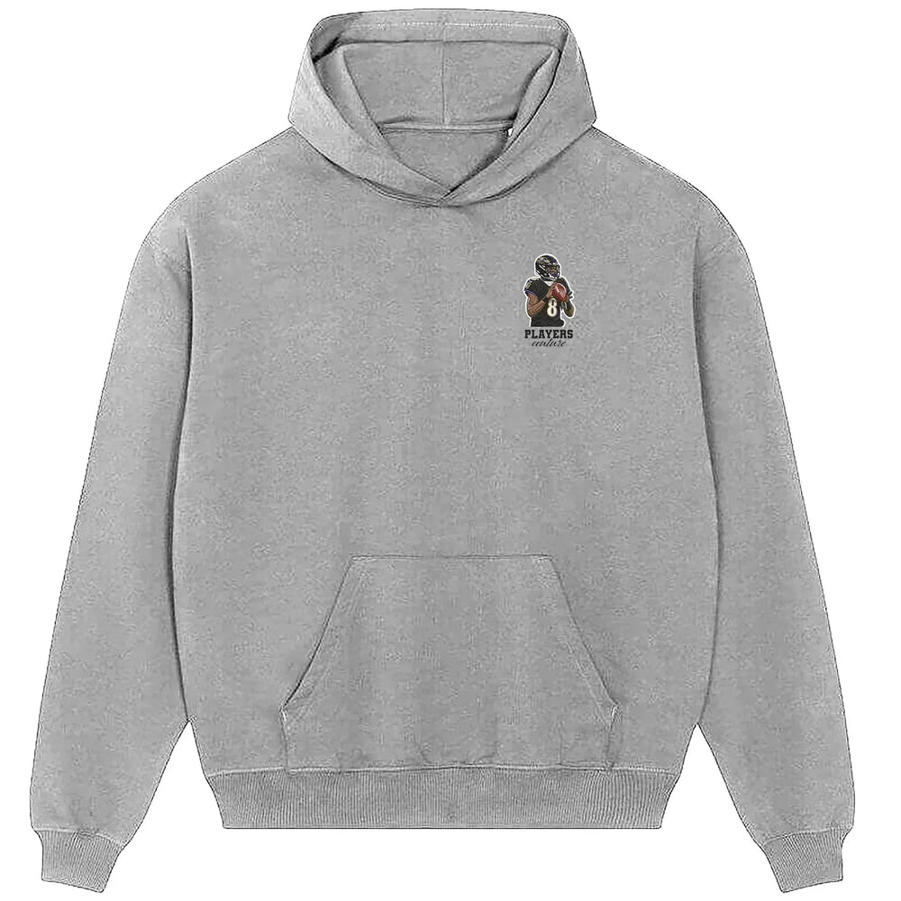 Lamar Jackson hoodie – grey men's hoodie featuring the Lamar Jackson Players Couture logo