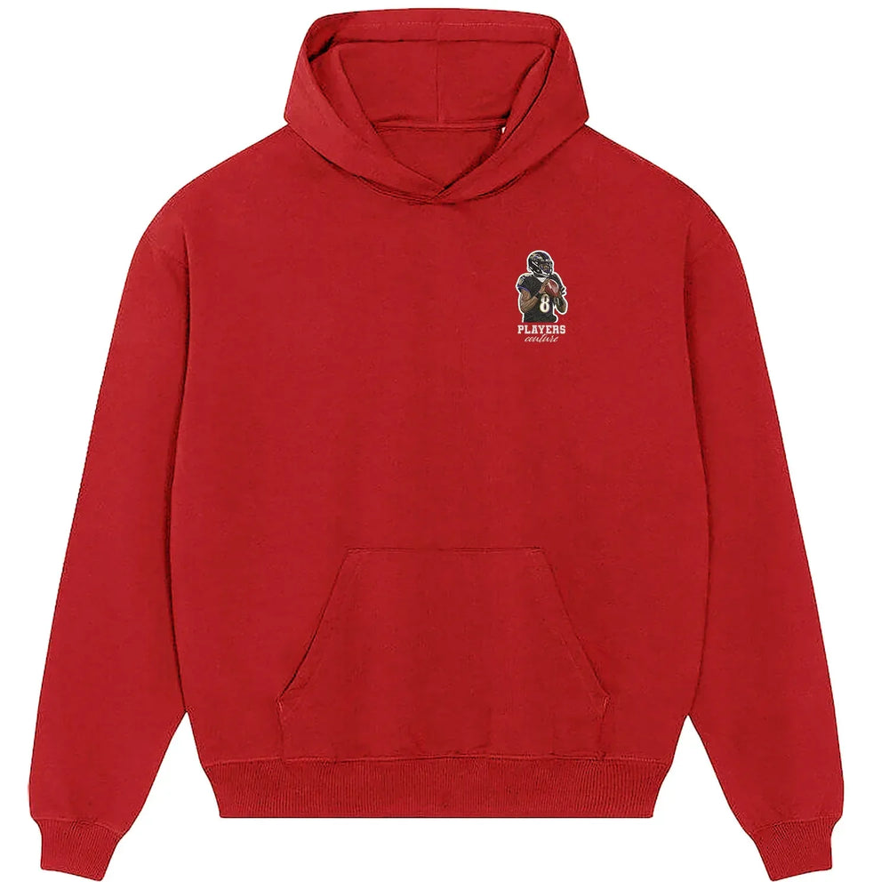 Lamar Jackson hoodie – red men's hoodie featuring the Lamar Jackson Players Couture logo