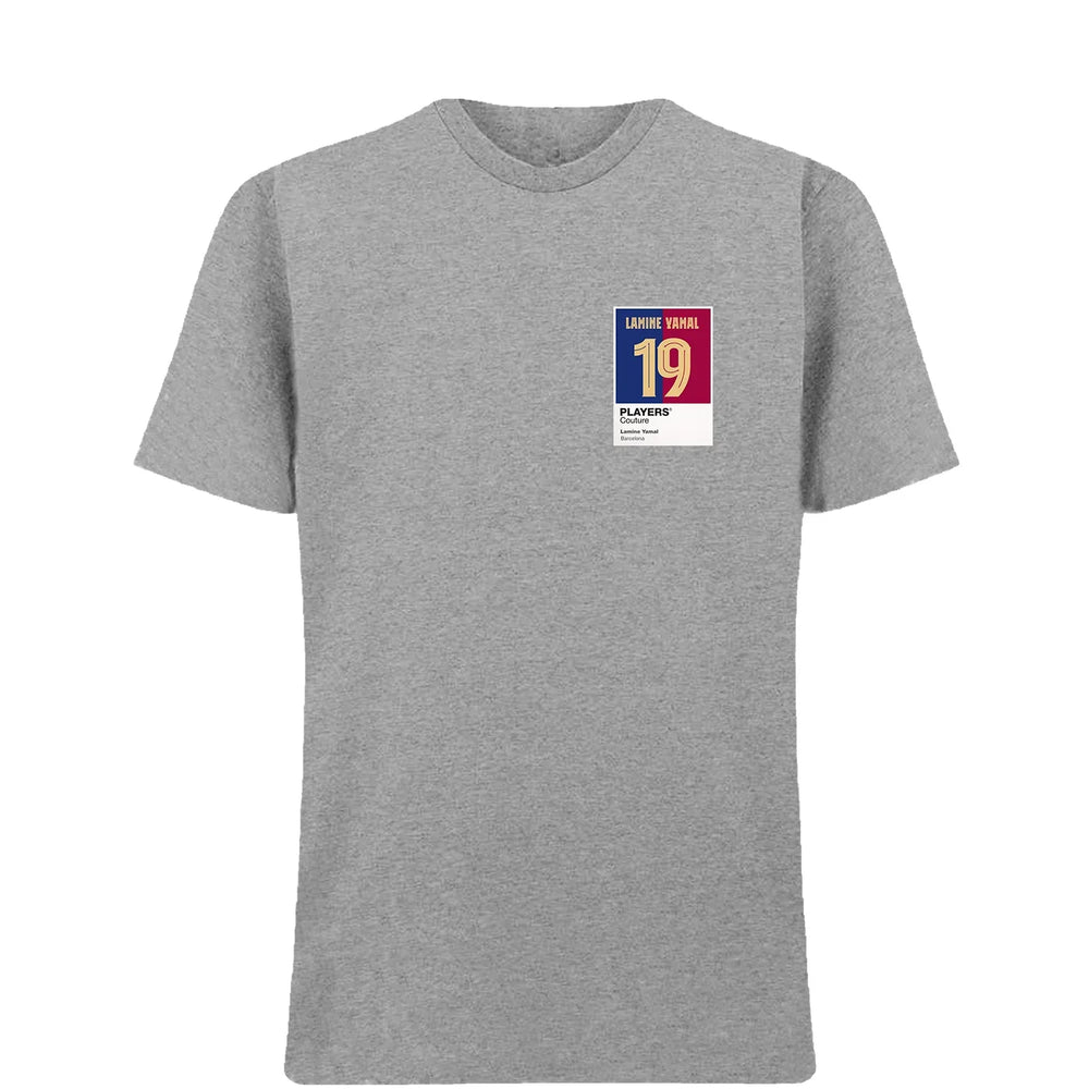 Lamine Yamal 19 Football t-shirt – grey men's t-shirt featuring the Lamine Yamal 19 Football Players Couture logo