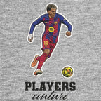 Lamine Yamal Badge Men's Hoodie – grey close-up detail shot of the Lamine Yamal Players Couture logo design