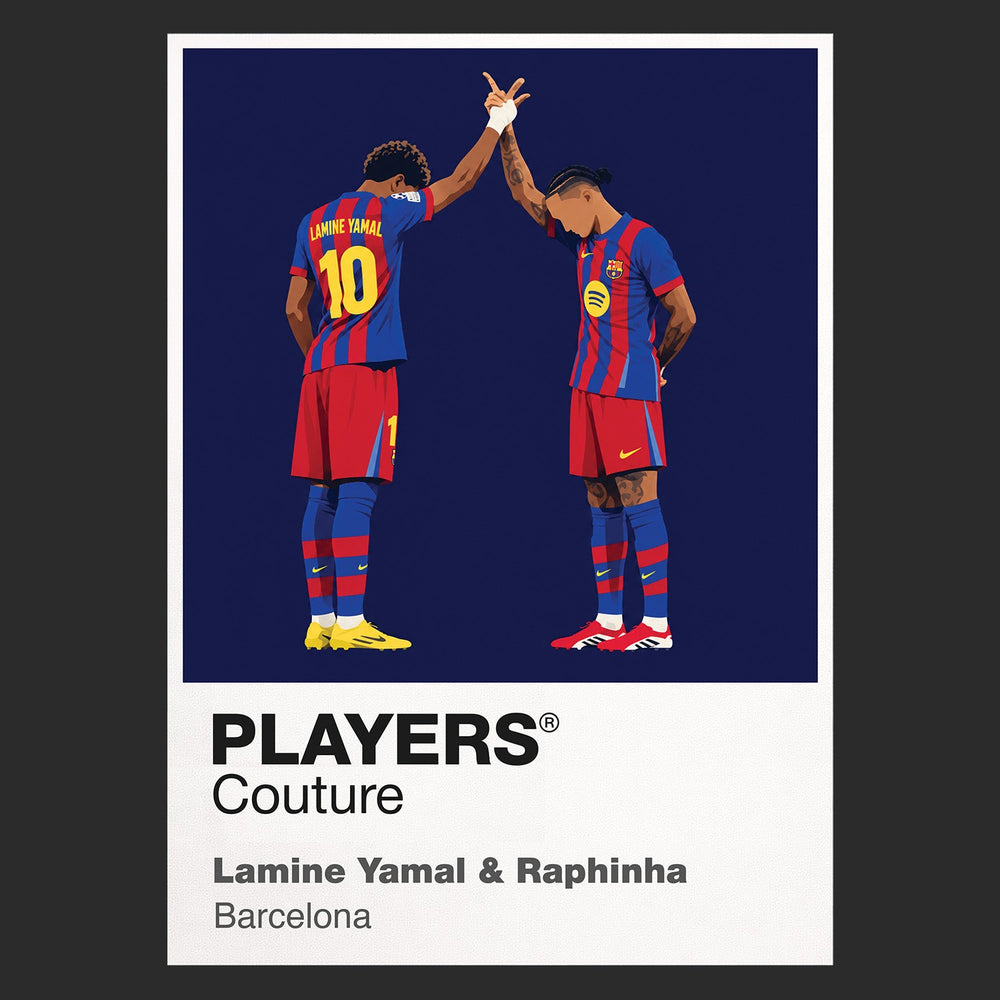 Lamine Yamal and Raphinha Barcelona Icon Frame artwork in black