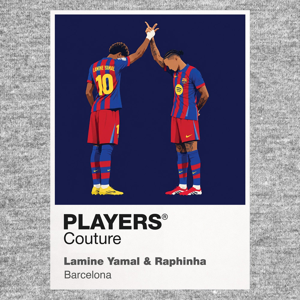 Lamine Yamal and Raphinha Barcelona Icon Frame artwork in grey