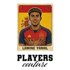 Lamine Yamal World Cup Sticker Men's T-Shirt – white close-up detail shot of the Lamine Yamal Players Couture logo design