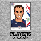 Lando Donovan World Cup Sticker Men's T-Shirt – grey close-up detail shot of the Lando Donovan World Cup Players Couture