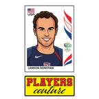 Lando Donovan World Cup Sticker Men's T-Shirt – close-up detail shot of the Lando Donovan World Cup Players Couture logo