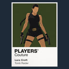 Lara Croft Lara Croft in explorer gear with twin holsters against an ancient temple silhouette Icon Frame artwork in navy
