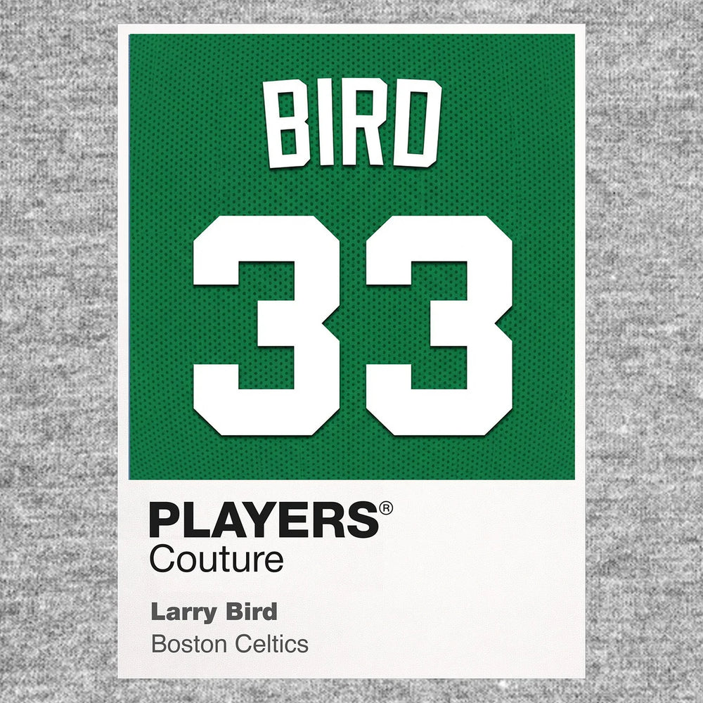 Larry Bird 33 Jersey Frame Men's T-Shirt – grey close-up detail shot of the Larry Bird 33 Players Couture logo design