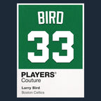 Larry Bird 33 Jersey Frame Men's T-Shirt – navy close-up detail shot of the Larry Bird 33 Players Couture logo design