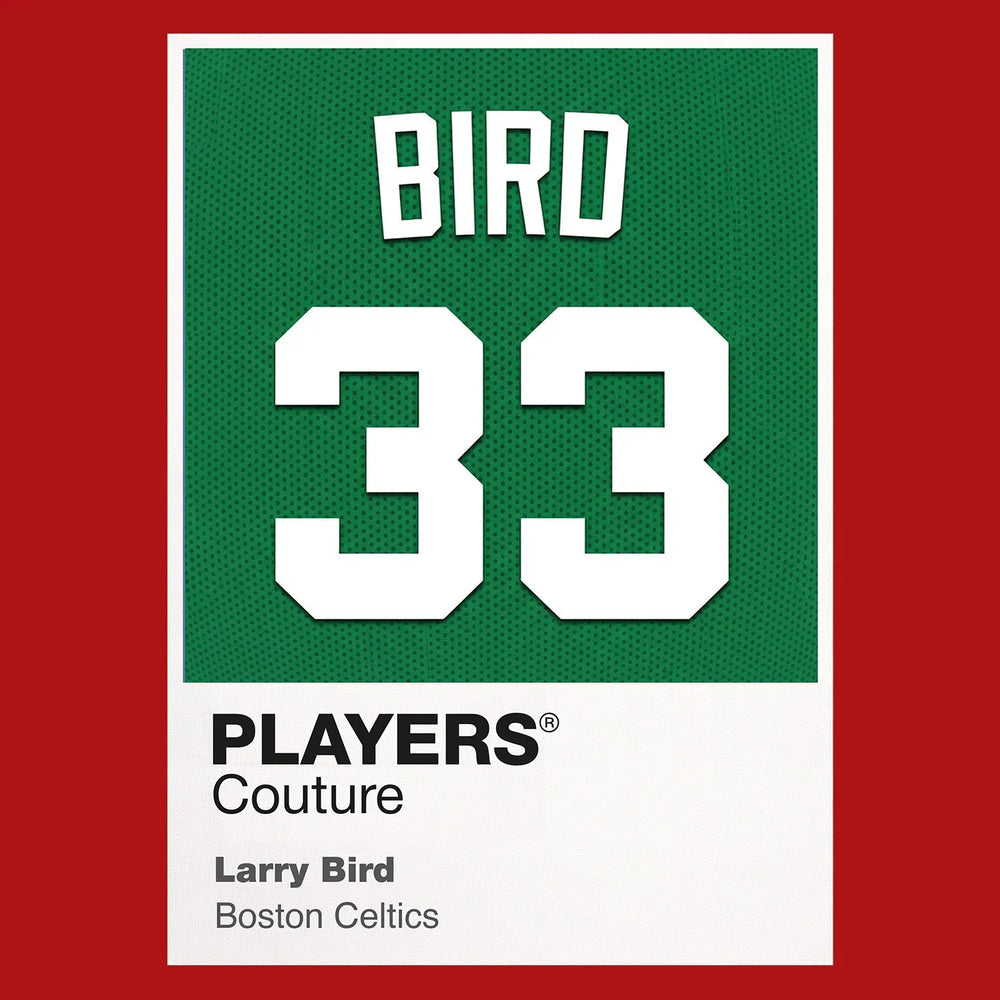 Larry Bird 33 Jersey Frame Men's T-Shirt – red close-up detail shot of the Larry Bird 33 Players Couture logo design