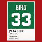 Larry Bird 33 Jersey Frame Men's T-Shirt – red close-up detail shot of the Larry Bird 33 Players Couture logo design
