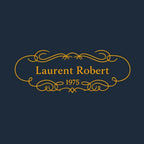 Laurent Robert Logo Men's Hoodie – navy close-up detail shot of the Laurent Robert Players Couture logo design