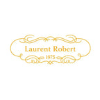 Laurent Robert Logo Men's Hoodie – white close-up detail shot of the Laurent Robert Players Couture logo design