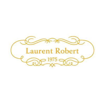 Laurent Robert Logo Men's Hoodie – white close-up detail shot of the Laurent Robert Players Couture logo design