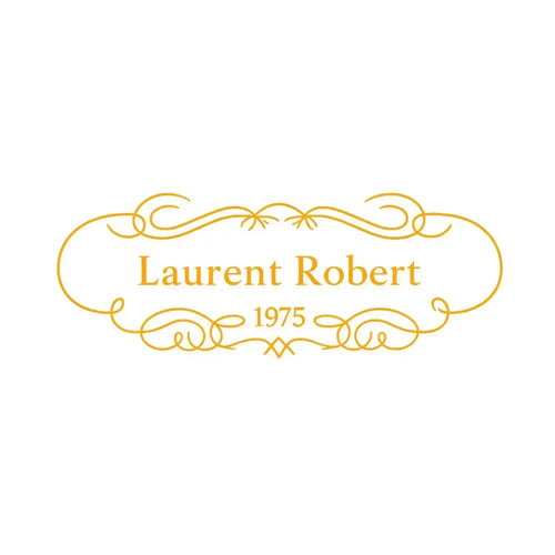 Laurent Robert Logo Men's Hoodie – white close-up detail shot of the Laurent Robert Players Couture logo design
