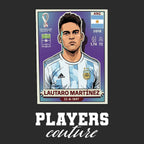 Lautaro Martinez World Cup Sticker Men's T-Shirt – black close-up detail shot of the Lautaro Martinez World Cup Players
