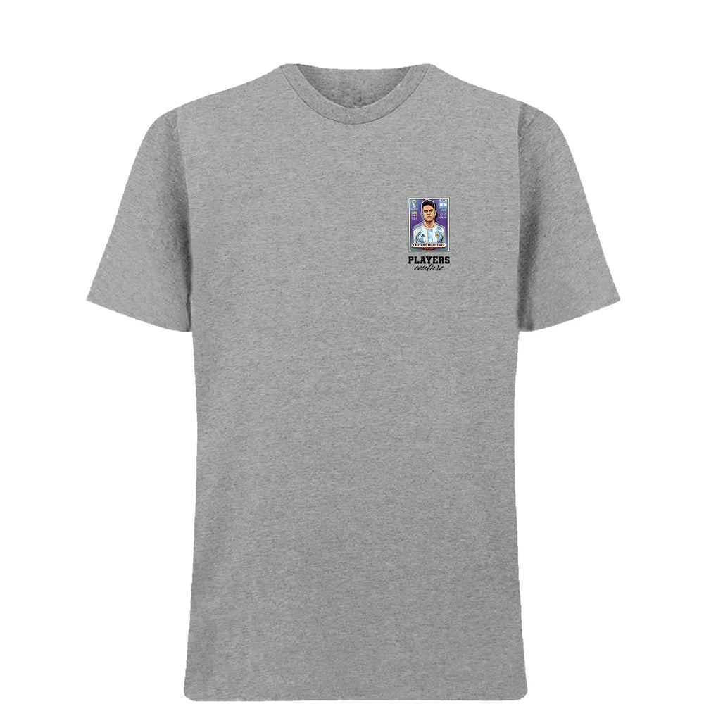 Lautaro Martinez World Cup t-shirt – grey men's t-shirt featuring the Lautaro Martinez World Cup Players Couture logo