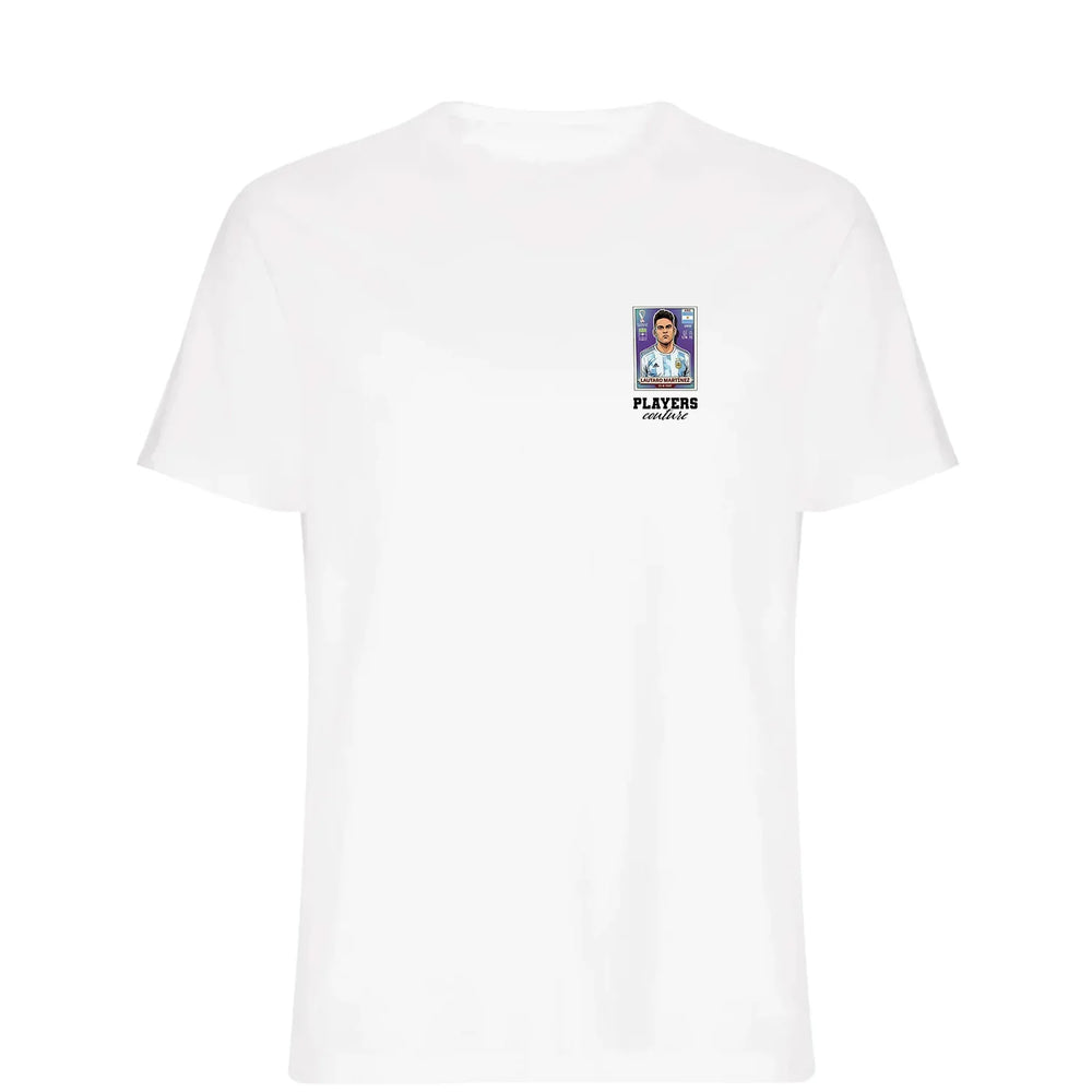 Lautaro Martinez World Cup t-shirt – white men's t-shirt featuring the Lautaro Martinez World Cup Players Couture logo