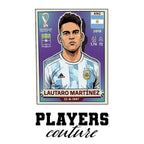 Lautaro Martinez World Cup Sticker Men's T-Shirt – white close-up detail shot of the Lautaro Martinez Players Couture logo