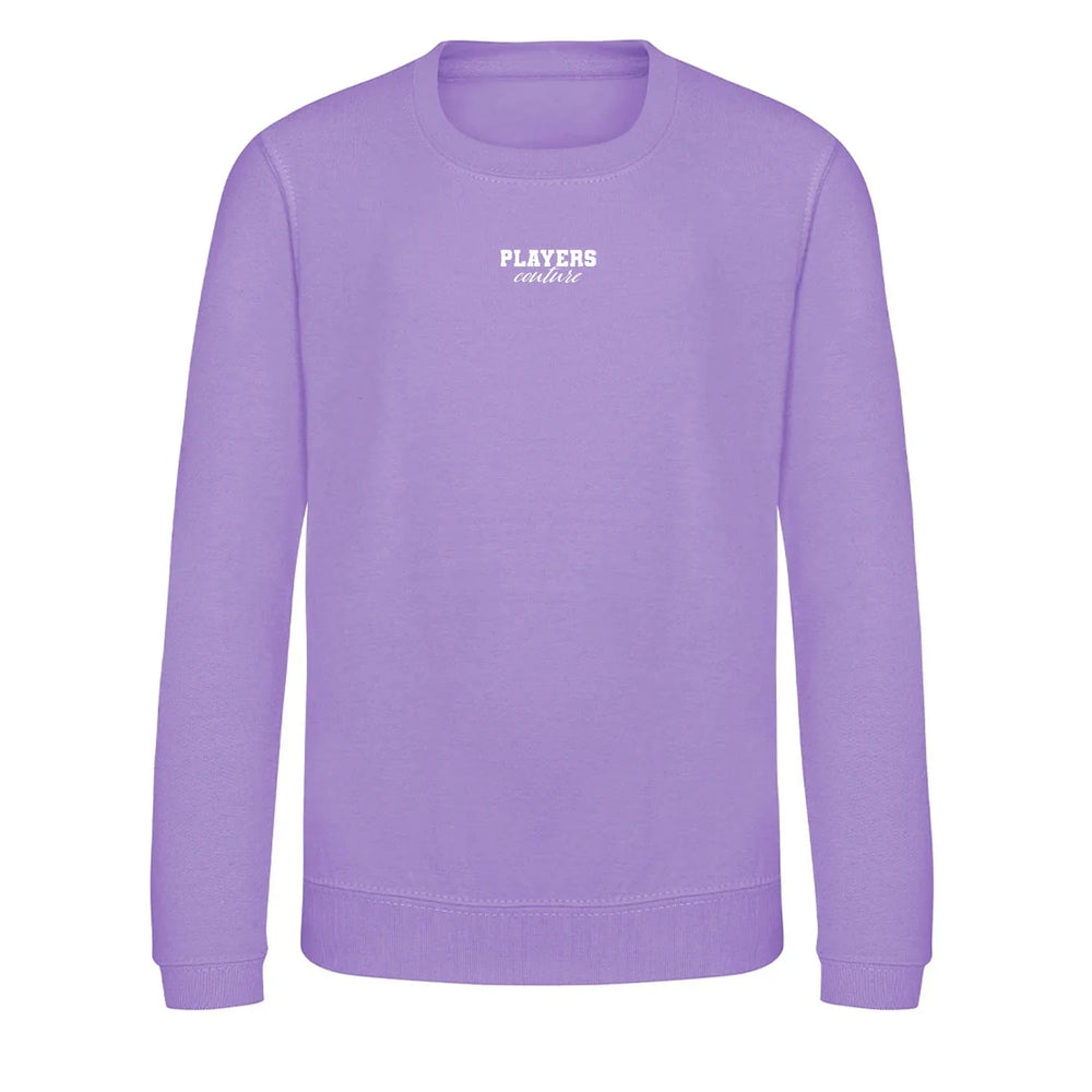 Essentials Collection hoodie – white kids' hoodie with black Essentials Collection letters and Players Couture logo on the