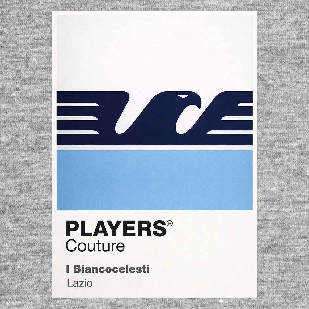 Lazio Classic Football Shirt Colours Frame Men's T-Shirt – grey close-up detail shot of the Lazio Players Couture logo design