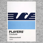 Lazio Classic Football Shirt Colours Frame Men's T-Shirt – grey close-up detail shot of the Lazio Players Couture logo design