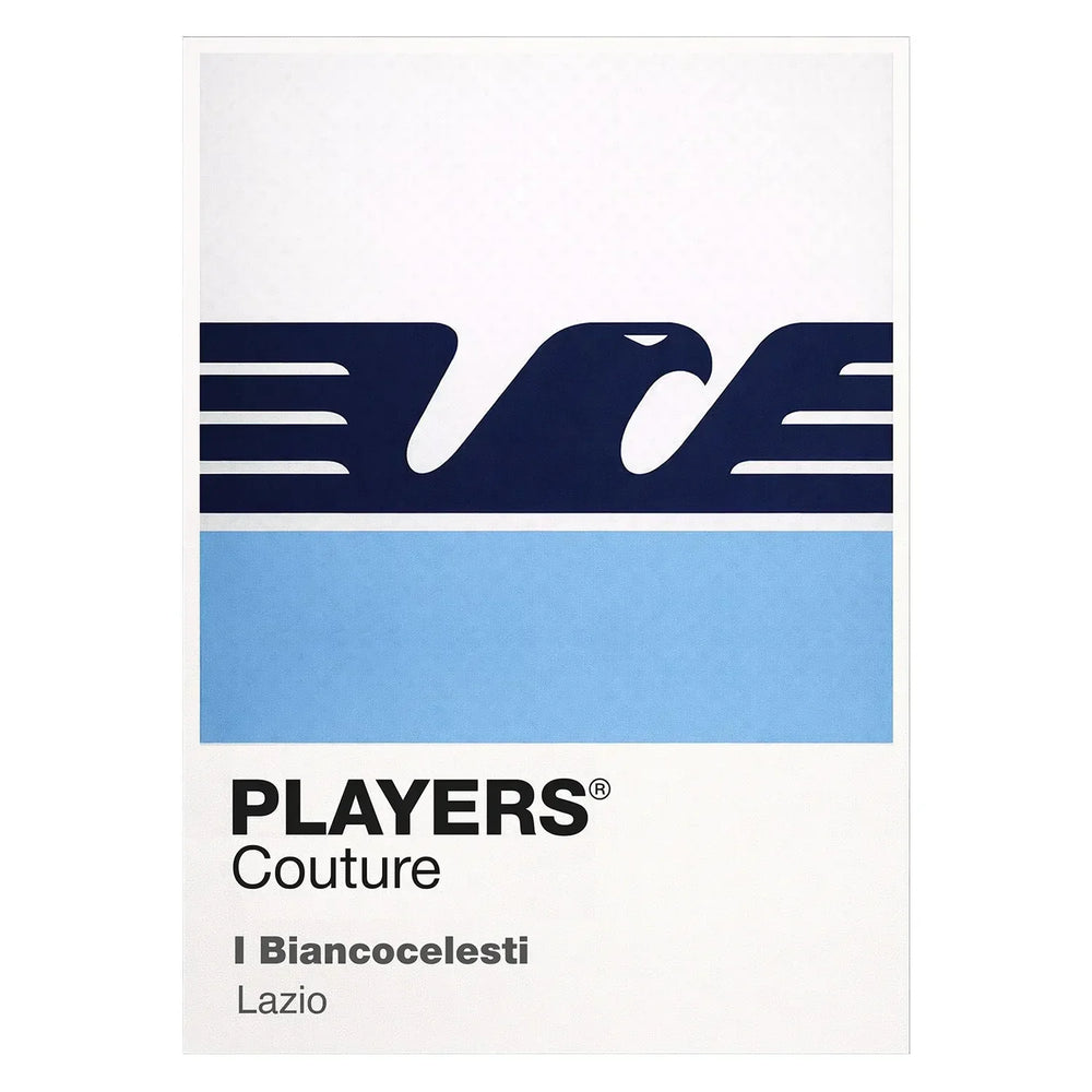 Lazio Classic Football Shirt Colours Frame Men's T-Shirt – white close-up detail shot of the Lazio Players Couture logo