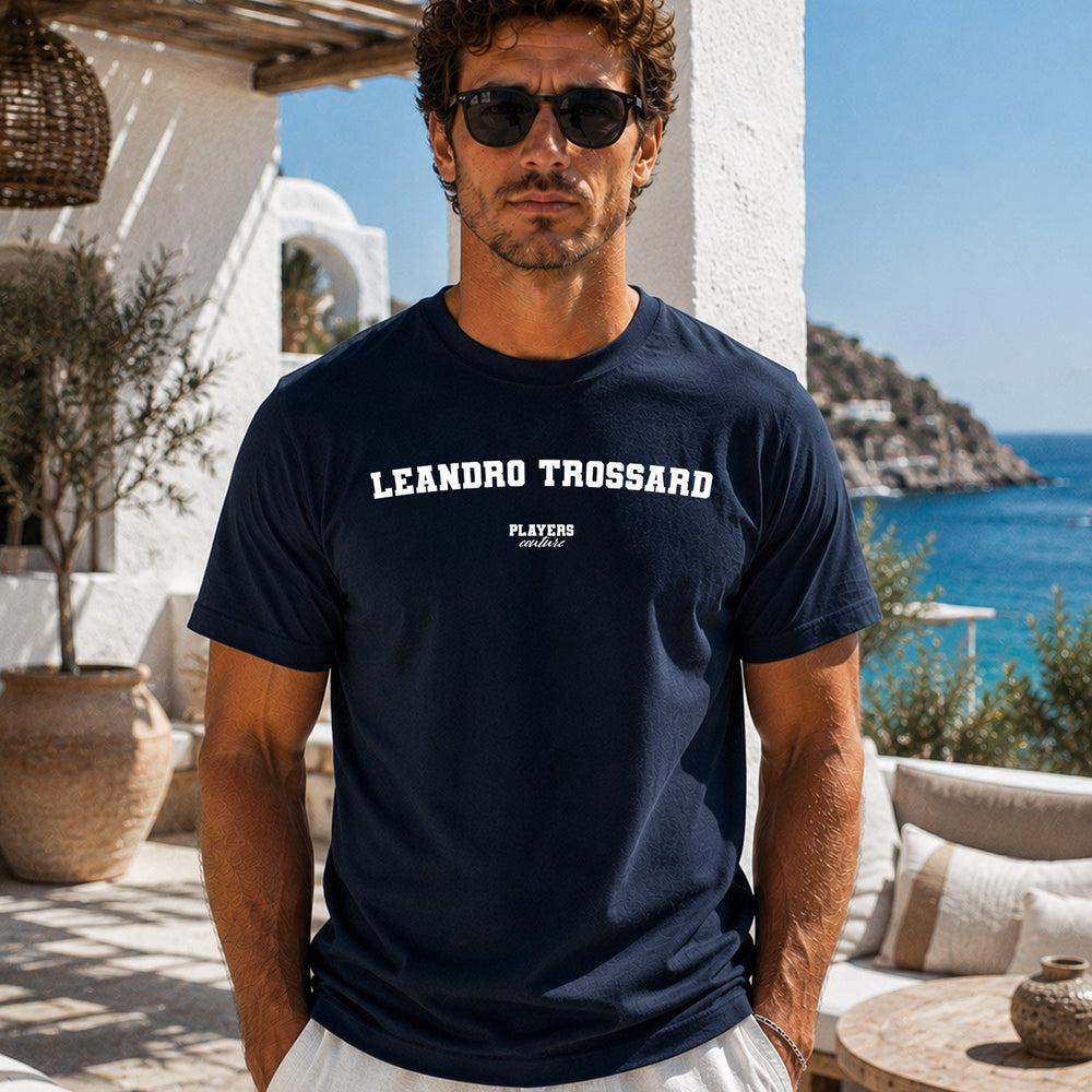 Leandro Trossard Men's T-Shirt — lifestyle photo, Navy t-shirt