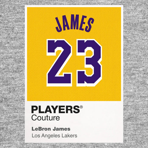 LeBron James 23 Lakers Jersey Frame Men's T-Shirt – grey close-up detail shot of the LeBron James 23 Lakers Players Couture
