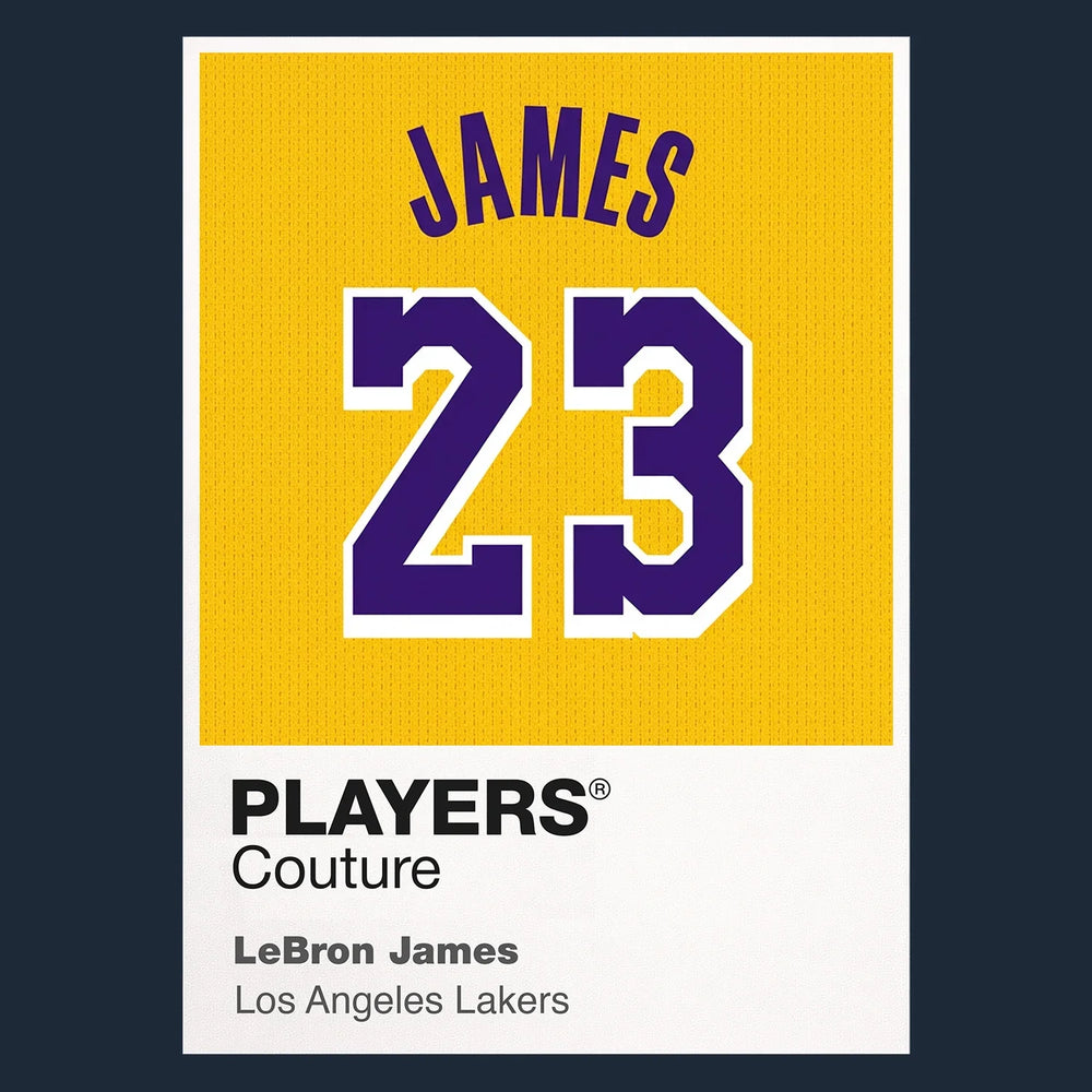 LeBron James 23 Lakers Jersey Frame Men's T-Shirt – navy close-up detail shot of the LeBron James 23 Lakers Players Couture