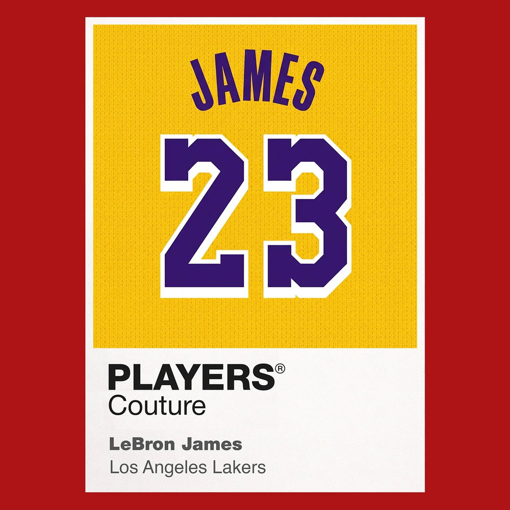 LeBron James 23 Lakers Jersey Frame Men's T-Shirt – red close-up detail shot of the LeBron James 23 Lakers Players Couture