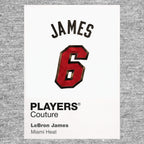 LeBron James 6 Heat Jersey Frame Men's T-Shirt – grey close-up detail shot of the LeBron James 6 Heat Players Couture logo