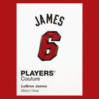 LeBron James 6 Heat Jersey Frame Men's T-Shirt – red close-up detail shot of the LeBron James 6 Heat Players Couture logo