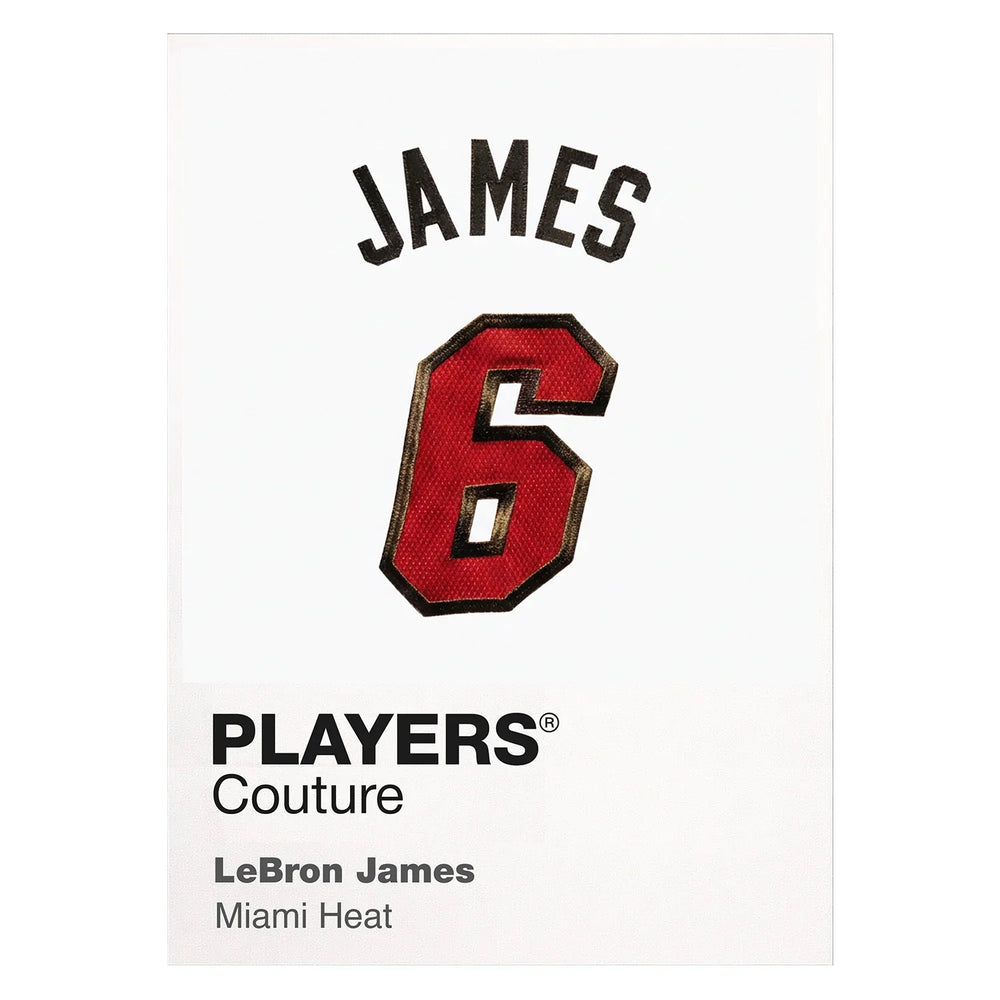 LeBron James 6 Heat Jersey Frame Men's T-Shirt – white close-up detail shot of the LeBron James Players Couture logo design